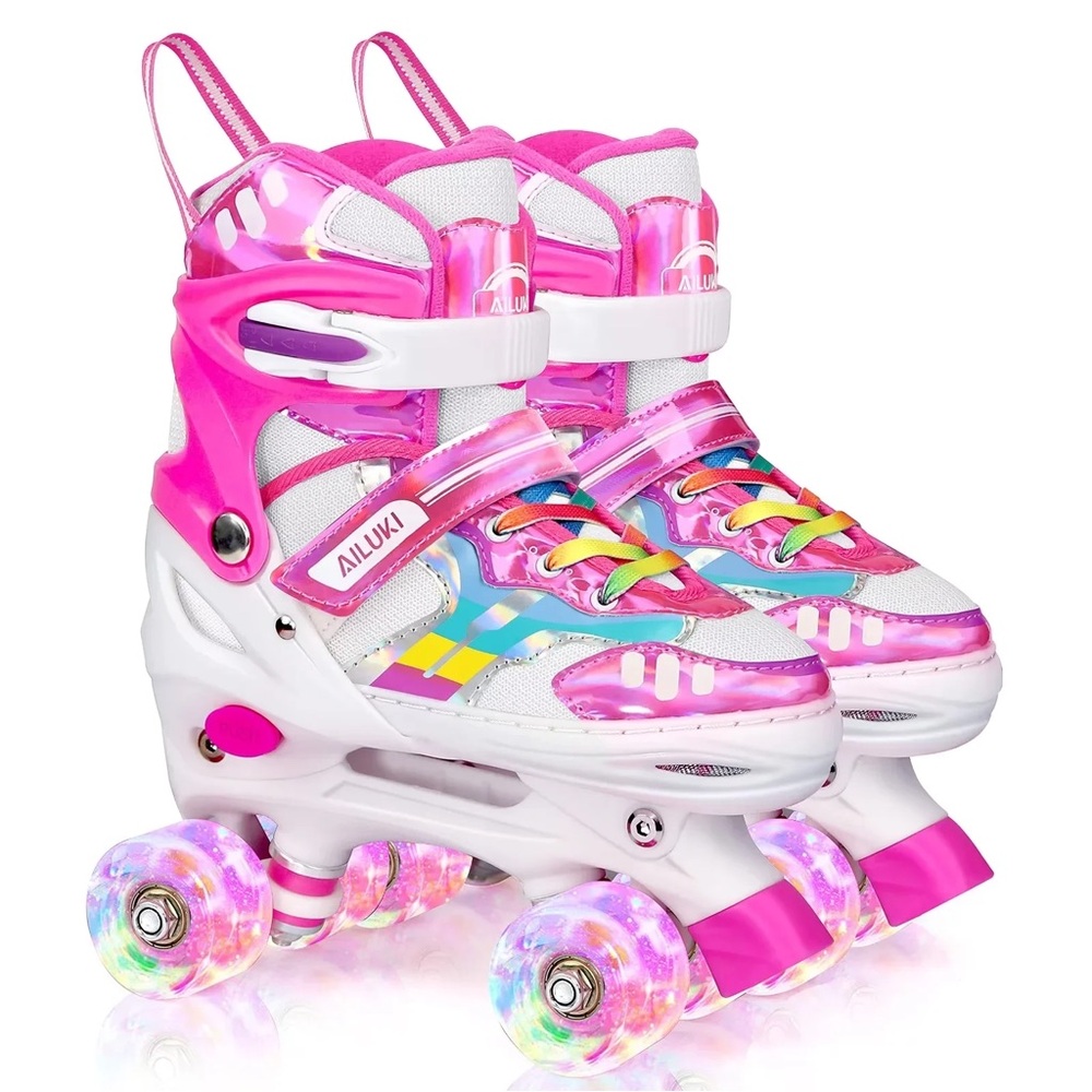 4 Size Adjustable Roller Skates for Girls with Light up Wheels SIZE 13C-3Y
